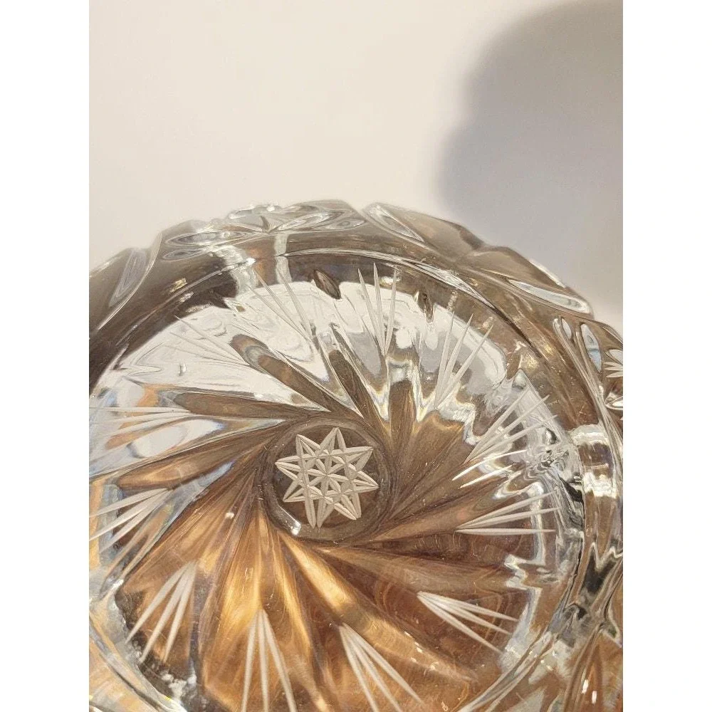 Vintage MCM‎ Cut Crystal Glass Trinket Dish Ashtray Coin Holder Round Heavy